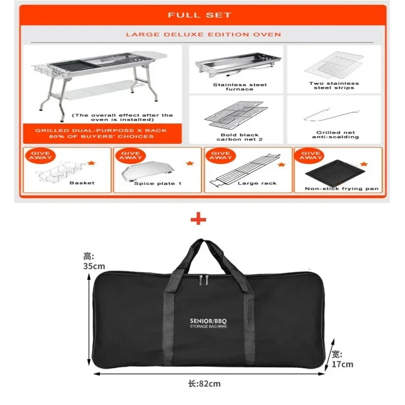 Stainless Steel Charcoal Grill Barbecue Tool Portable Free Installation Handle Folding  BBQ Cooking Grid  For  Park