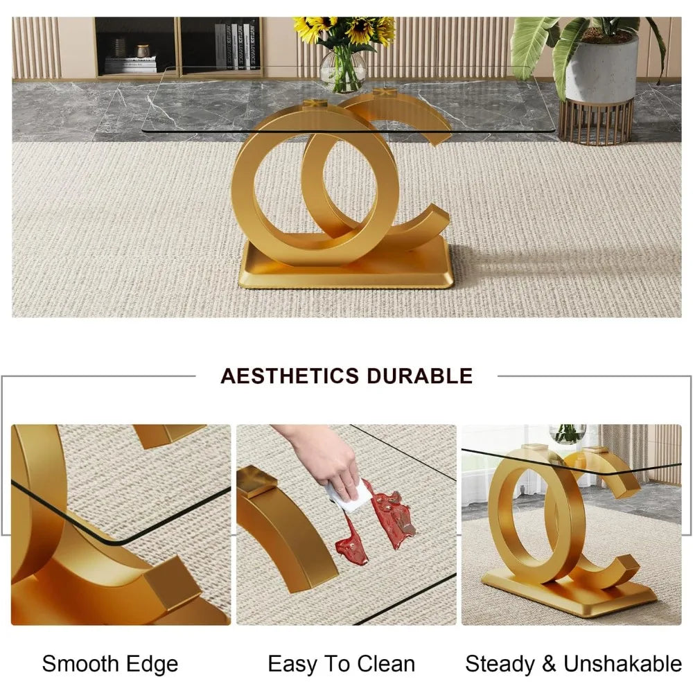 Modern Dining Table Set for 4 ，5 Piece Dining Table Chairs Set for 4,Glass Table Top and MDF Base，Rectangular Dining Room Table