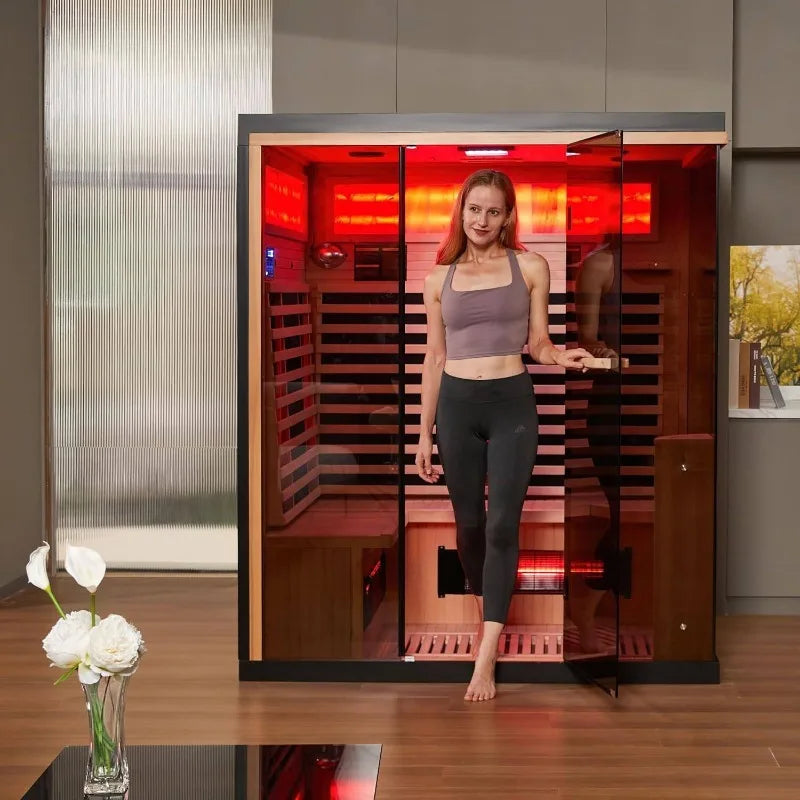 EROMMY Infrared Home Sauna, 3-4 Person with Himalayan Salt Panel & 10 Min Warm-up  & 10 Minutes Warm-up System Freestanding Home
