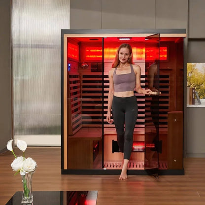 EROMMY Infrared Home Sauna, 3-4 Person with Himalayan Salt Panel & 10 Min Warm-up  & 10 Minutes Warm-up System Freestanding Home