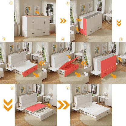 FUFU&GAGA Murphy Bed with Storage Drawer, Foldable Bed Cabinet with Built-in Nightstands for Bedroom Guest Room, White