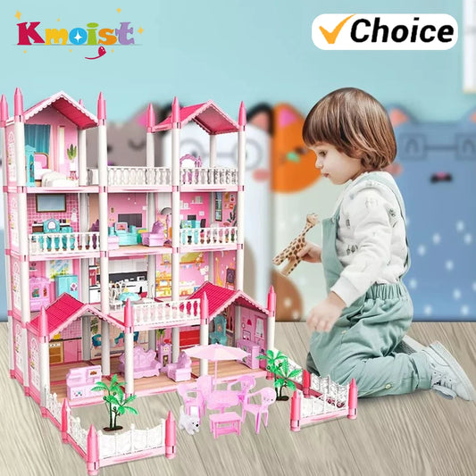Girl Doll House Toy Children Pretend Play Dollhouse Villa Patchwork Dream Furniture Home Doll House for Kids Christmas Toy Gifts