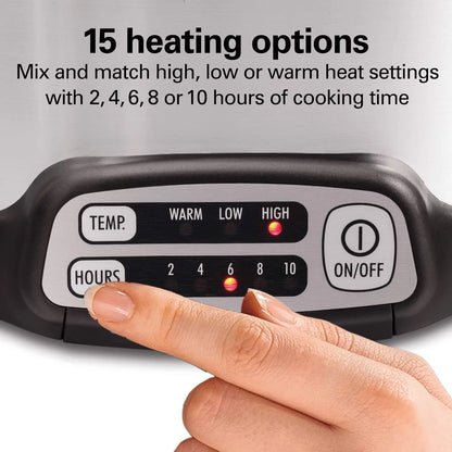 Hamilton Beach 6 Quart Programmable Slow Cooker Stainless Steel with Lock Lid & Sear-Cook Feature for Kitchen Cooking Appliances