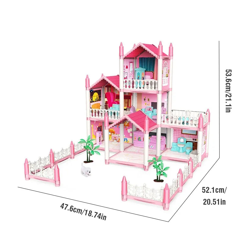 Girl Doll House Toy Children Pretend Play Dollhouse Villa Patchwork Dream Furniture Home Doll House for Kids Christmas Toy Gifts