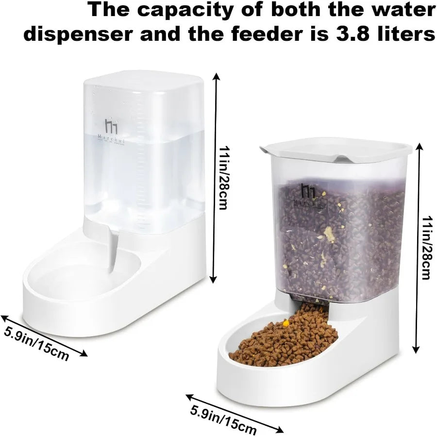 Automatic Gravity Pet Feeder and Water Dispenser Set for Small to Medium Dogs and Kittens 1 Gallon 3.8L Capacity Durable MultiF