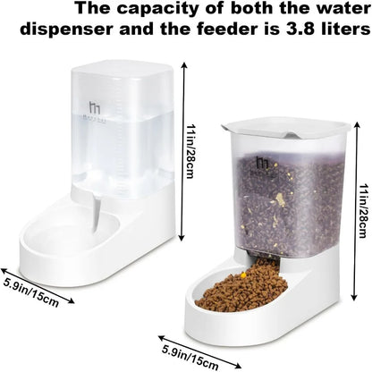 Automatic Gravity Pet Feeder and Water Dispenser Set for Small to Medium Dogs and Kittens 1 Gallon 3.8L Capacity Durable MultiF