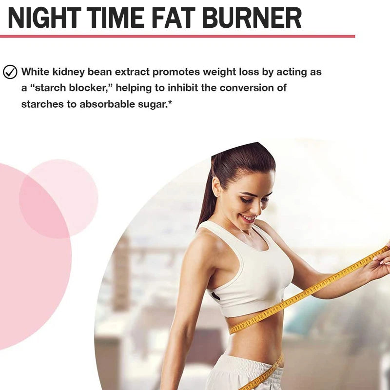 Night Time Fat Burner Supplement for Belly Fat Reduction Metabolic Cleansing Sleep Aid Appetite Suppression Unisex L-Carnitine 60 Capsules