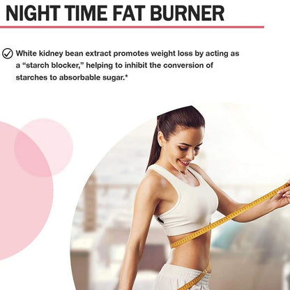 Night Time Fat Burner Supplement for Belly Fat Reduction Metabolic Cleansing Sleep Aid Appetite Suppression Unisex L-Carnitine 60 Capsules