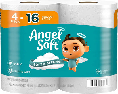 Soft Toilet Paper, 4/8/16/48 Mega Rolls = 16/32/64/192 Regular Rolls, Soft and Strong Toilet Tissue