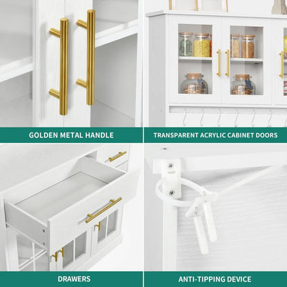 71'' Kitchen Pantry Storage Cabinet with Microwave Stand, Tall Freestanding Hutch Cabinets with Power Outlet, Pantry Cabinets w