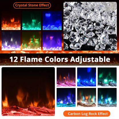 60" Electric Fireplace, 3.85" Ultra-Thin Recessed & Wall Mounted Fireplace, 1500w Heater (5120BTU), 12 LED Flame Colors