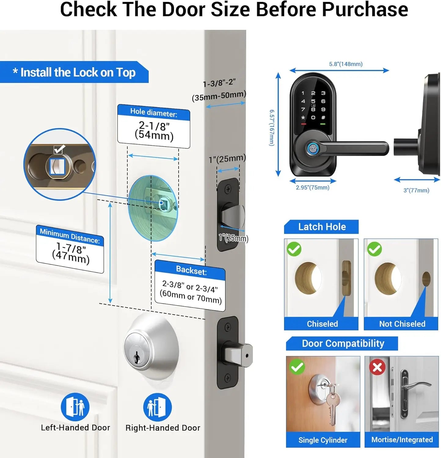 Veise RZ09 Smart Lock, 7-in-1 Keyless Entry with Handle Set, APP Control Fingerprint Deadbolt for Front Door