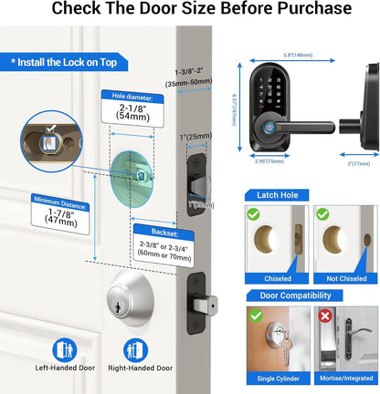 Veise RZ09 Smart Lock, 7-in-1 Keyless Entry with Handle Set, APP Control Fingerprint Deadbolt for Front Door