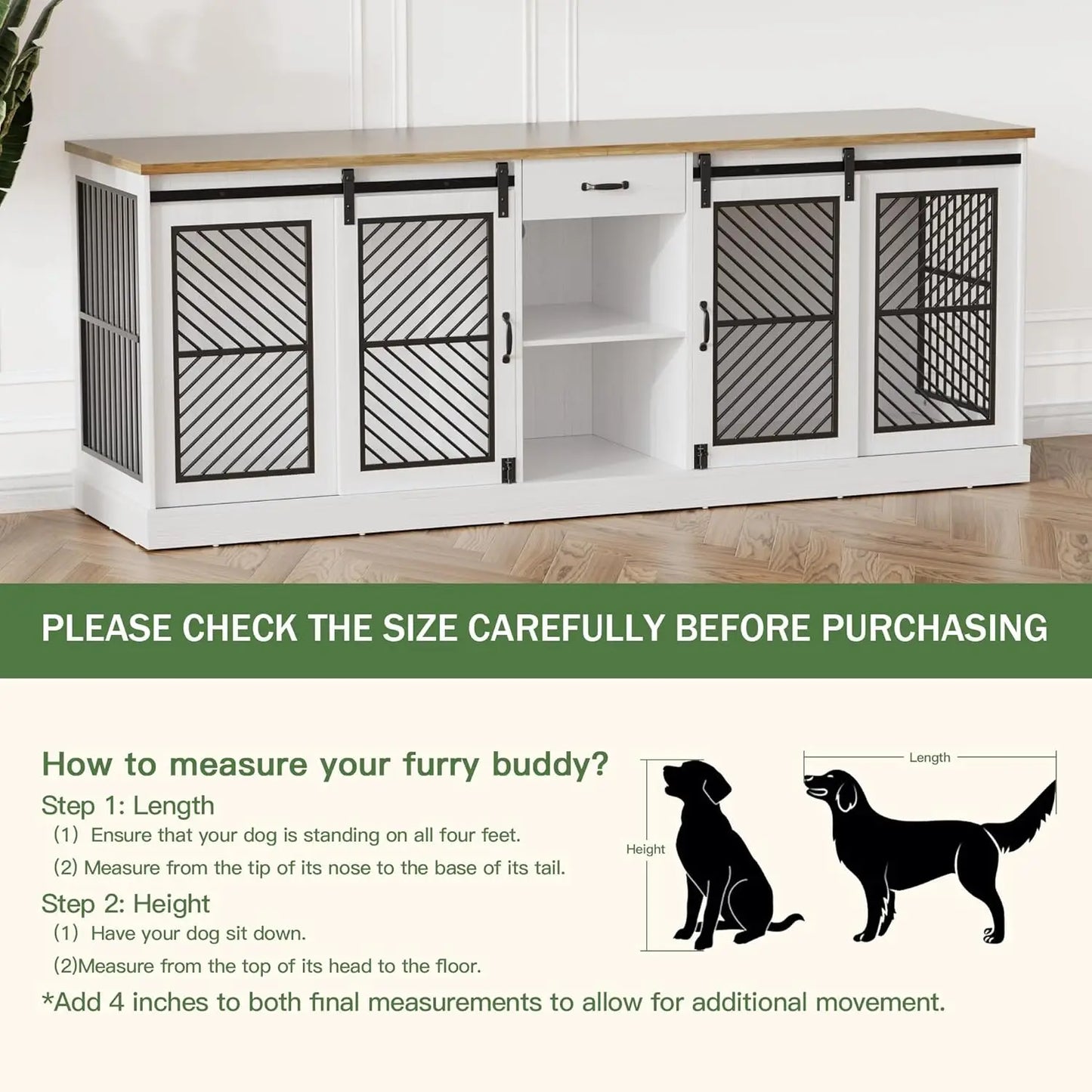 86.6" Dog Crate Furniture for 2 Dogs,Dog Kennel Indoor,Heavy Duty Dog House as Entertainment Center,White