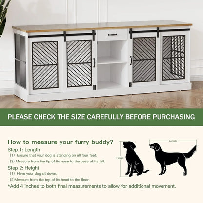 86.6" Dog Crate Furniture for 2 Dogs,Dog Kennel Indoor,Heavy Duty Dog House as Entertainment Center,White