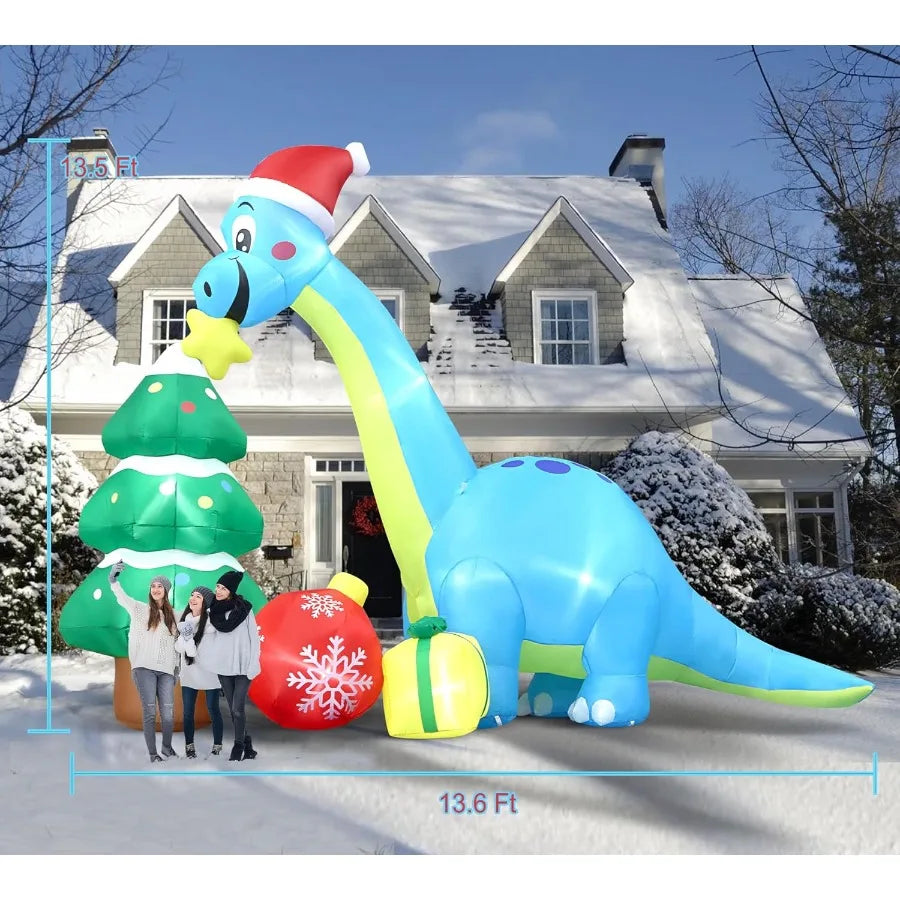 13.6 Ft Long Christmas Inflatable Decorations for Outdoor Yard Lawn Garden Party Featuring Huge Inflatable Dragon Dinosaur with