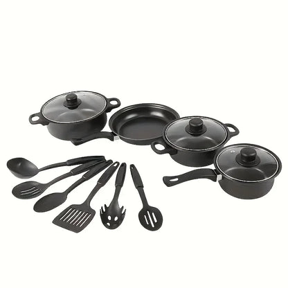13PCS Nonstick Cookware Set Induction Compatible Pots and Pans with Frying Pan & Utensils for Kitchen and Outdoor Cooking