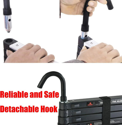 NEW! Stronger Black Telescopic Ladders 10.5FT-20.3FT Folding Aluminium with Detachable Hooks Extendable Steps Non-Slip Home Tool