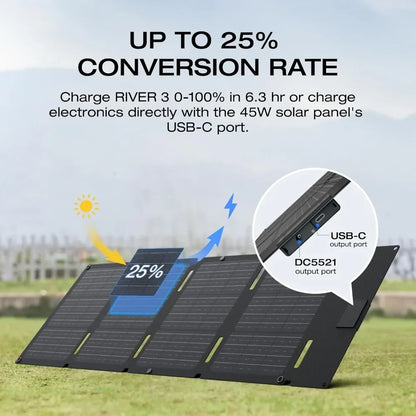 Solar Generator RIVER 3 with 45W Solar Panel - 245Wh Portable LiFePO4 Power Station, 300W Up to 600W AC Output