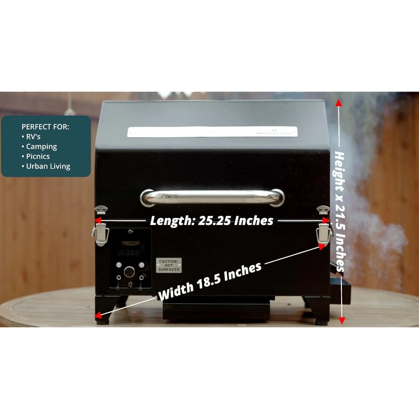 Freedom Stoves Portable Pellet Grill Smoker with Peaked Lid Smoke,Sear Includes 2 Meat Probes 8.5LB Hopper Capacity & Timer