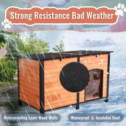 Outdoor Dog House, Indoor Outdoor Doghouse Puppy Shelter Dog House with Iron Frame,Anti-Bite Design Dog Home for Small Medium So