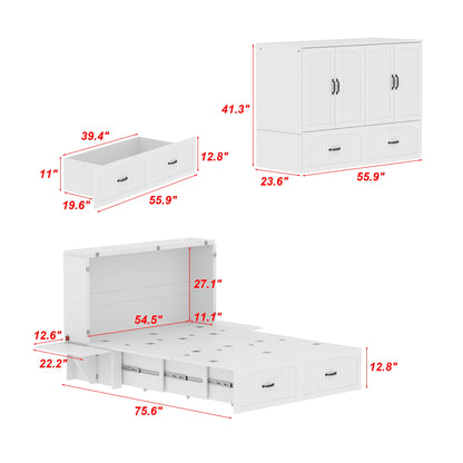 FUFU&GAGA Murphy Bed with Storage Drawer, Foldable Bed Cabinet with Built-in Nightstands for Bedroom Guest Room, White