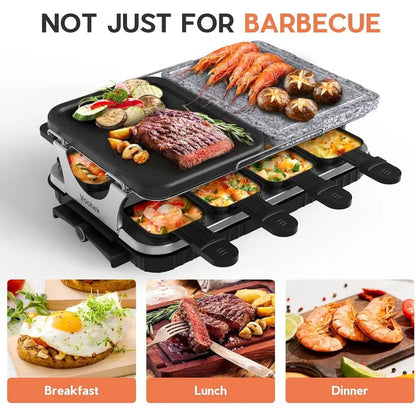 Voohek Korean BBQ and Raclette Grill: 2-in-1 Indoor Electric Smokeless Grill with Nonstick Cooking Surface
