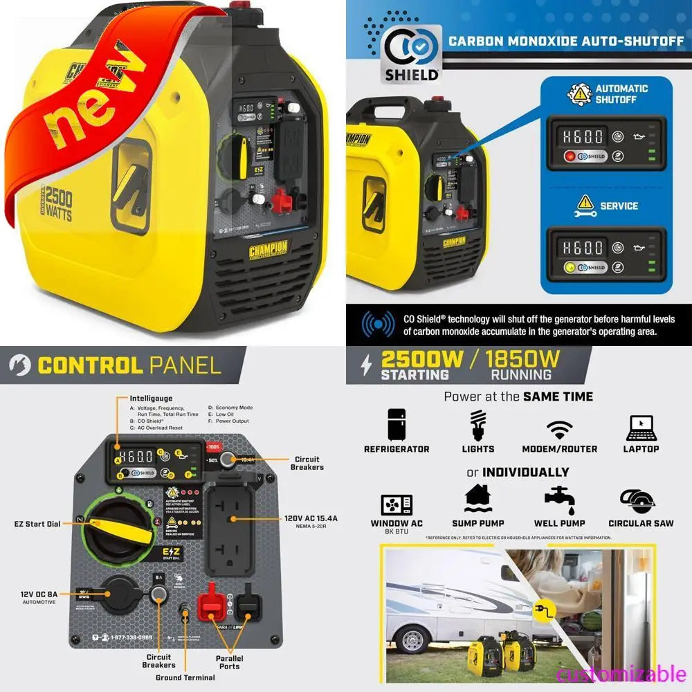 2025new-Ultralight 2500-Watt Portable Inverter Generator with Quiet Technology and Carbon Monoxide Shield by Champion Power Equi