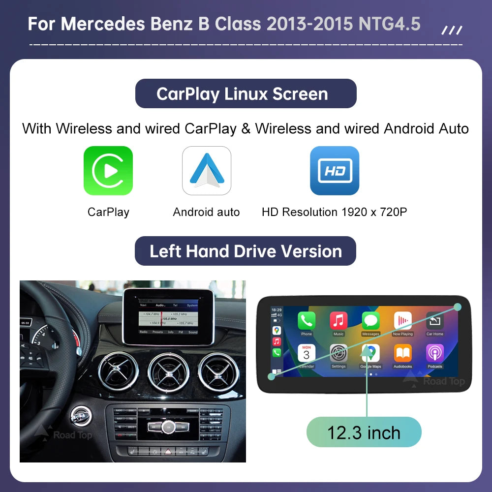 Road Top Touch Screen for Mercedes Benz B/A Class W176 CLA GLA W246 NTG4.5 Multimedia GPS With Carplay Android Auto Car Player