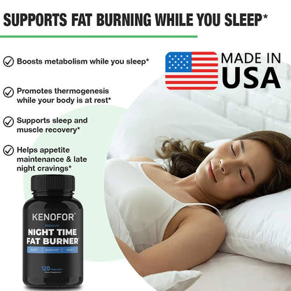 Night Time Fat Burner Supplement for Belly Fat Reduction Metabolic Cleansing Sleep Aid Appetite Suppression Unisex L-Carnitine 60 Capsules