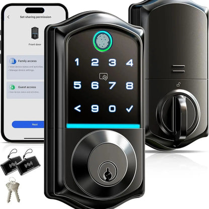 Veise VE07 Fingerprint Smart Door Lock, 7-in-1 Keyless Entry Deadbolt with App Control, Electronic Digital Touchscreen Keypad
