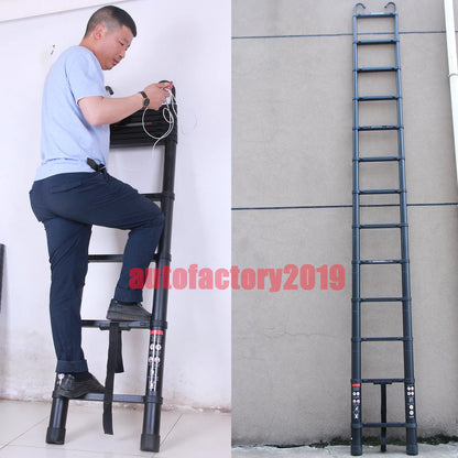 NEW! Stronger Black Telescopic Ladders 10.5FT-20.3FT Folding Aluminium with Detachable Hooks Extendable Steps Non-Slip Home Tool