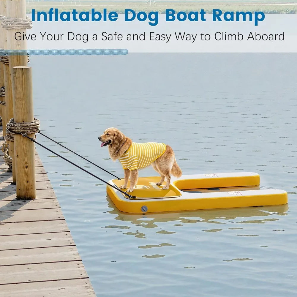 Inflatable Dog Boat Ramp, 35" L x 24" W x 4" H Perfect for Small-Sized Pets Up to 220 lbs, Boat Water Ladder with Claw-Friendly