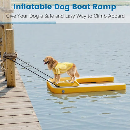 Inflatable Dog Boat Ramp, 35" L x 24" W x 4" H Perfect for Small-Sized Pets Up to 220 lbs, Boat Water Ladder with Claw-Friendly