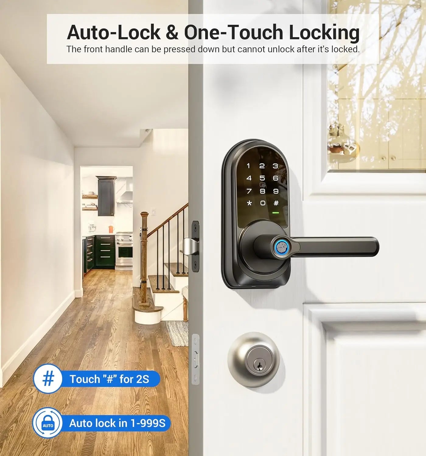 Veise RZ09 Smart Lock, 7-in-1 Keyless Entry with Handle Set, APP Control Fingerprint Deadbolt for Front Door