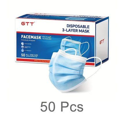 GTT 50/100Pcs Disposable Face Mask individually packaged 3 Ply breathable Earloop Protective Mask for Home School Office Outdoor