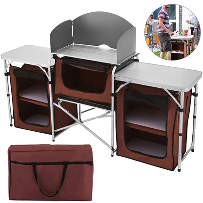 SucceBuy Camping Outdoor Kitchen Table Cabinet Foldable Cooking Storage Rack X-Shaped Aluminum Alloy Bracket for BBQ Picnic