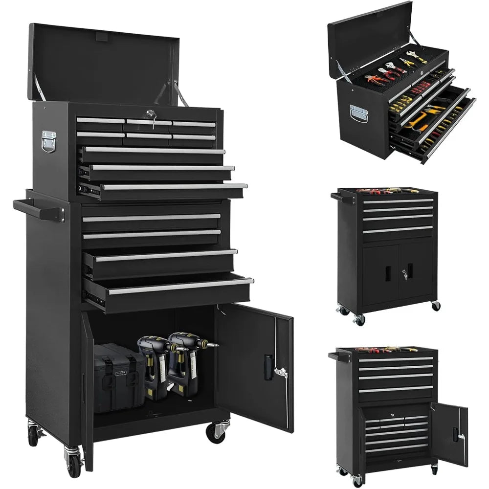 13-Drawer Double Door Rolling Tool Chest, 2 in 1 Detachable Tool Chest,Tool Box with Drawers and Wheels, Large Tool Cabinet