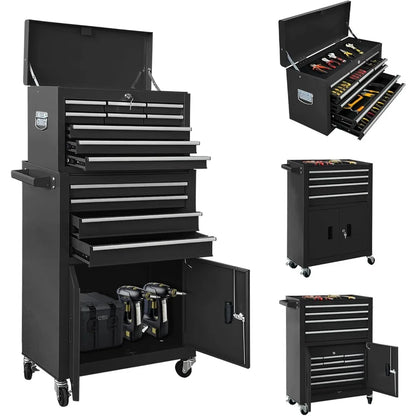 13-Drawer Double Door Rolling Tool Chest, 2 in 1 Detachable Tool Chest,Tool Box with Drawers and Wheels, Large Tool Cabinet