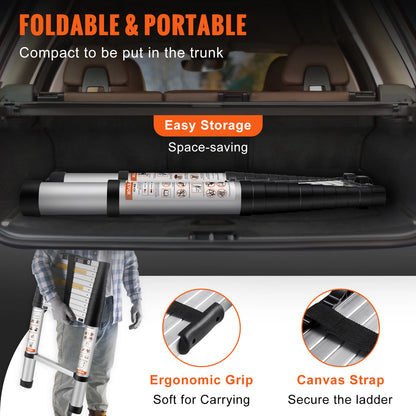 SucceBuy Telescoping Ladder 12.5 FT Aluminum One-Button Retraction Collapsible Extension 375 LBS Capacity w/Non-Slip for Home RV