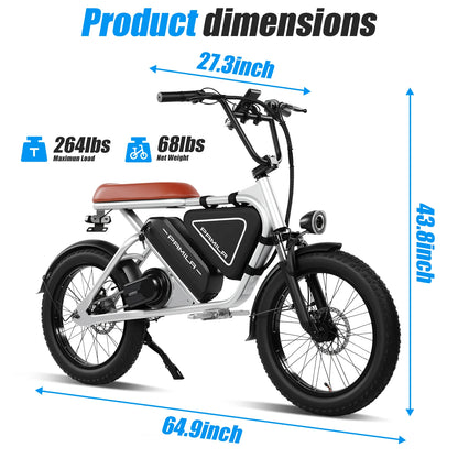 20-inch adult electric scooter 1000W LED mid-mounted motor puncture-resistant wide tires 48V15.6Ah battery BMS system E bicycle