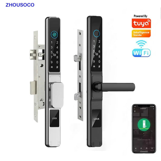 TUYA WIFI Waterproof Outdoor Fingerprint Lock APP RFID Card Password Keyless Smart Electronic Door Lock Aluminum/Glass Sliding