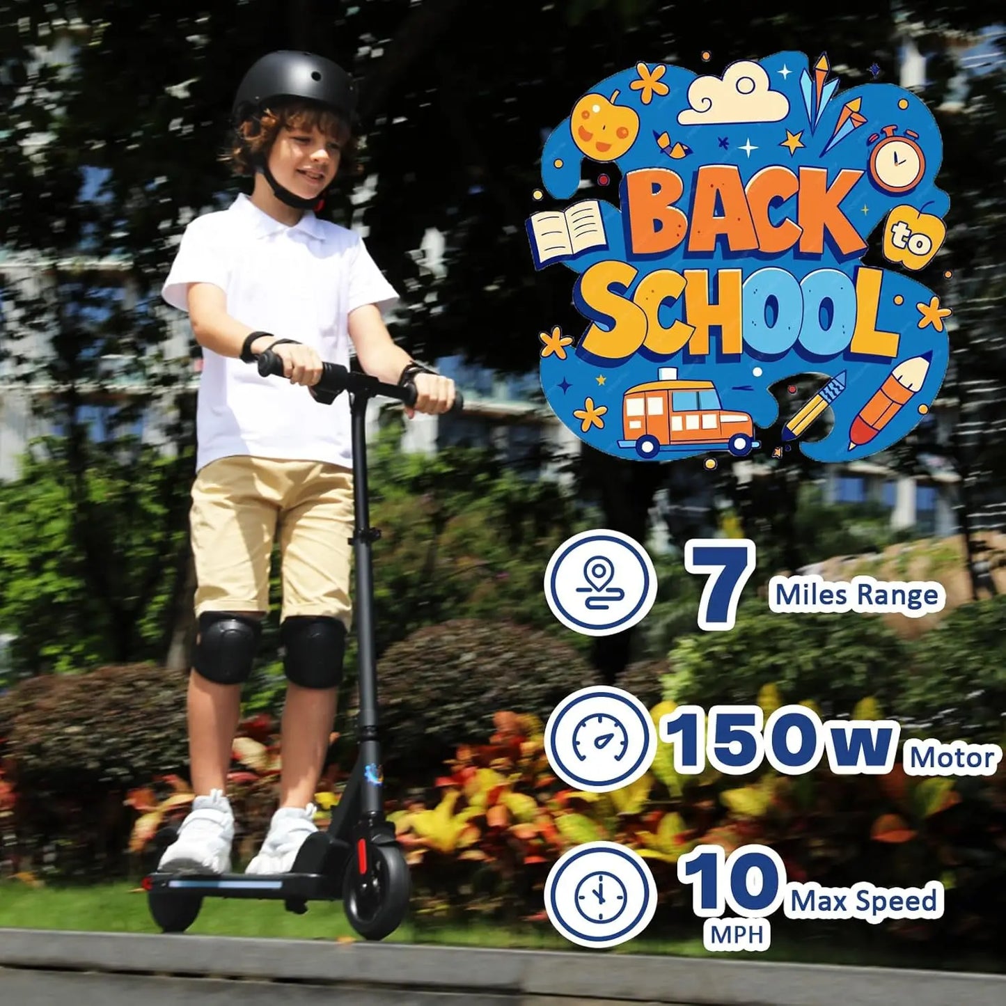 Kids Electric Scooter for Ages 6-14,150W Motor,4 Adjustable Height&Speed,LED Display&Colorful Lights,Best Gifts for Girls&Boys