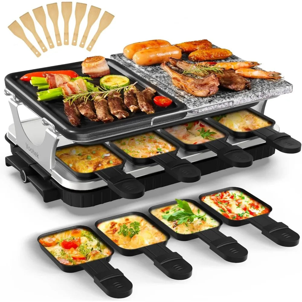 Voohek Korean BBQ and Raclette Grill: 2-in-1 Indoor Electric Smokeless Grill with Nonstick Cooking Surface