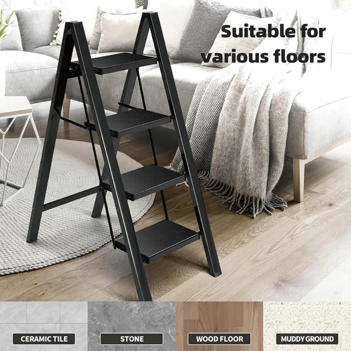 Ladder Folding Step Stool with Extra Wide Treads Portable Lightweight Home Ladder Kitchen Ladder Easy to Store Space Saving Capa