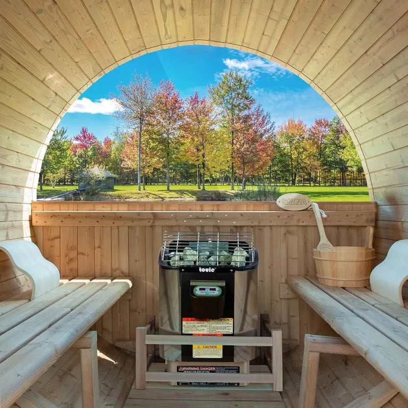 Luxury Home Sauna, 4-Person Barrel Style with Harvia Heater