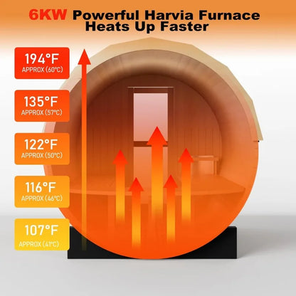 Outdoor 4-6 Person Barrel Sauna, 6kW Heater & Asphalt Shingle Roof, 220V Red Cedar Panoramic Room