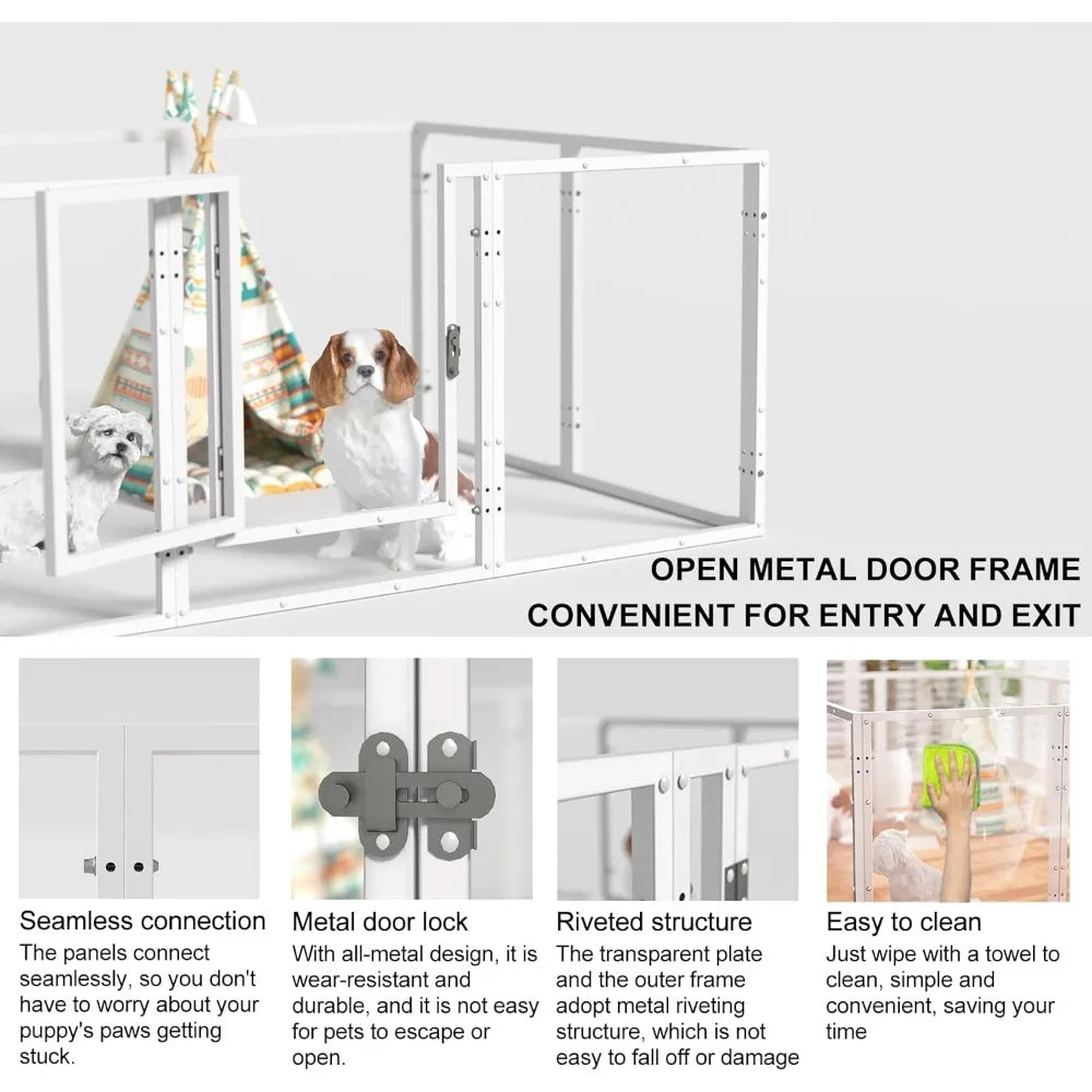 Acrylic Dog Play Pen Indoor - 39 Inch 8-Panel Pet Enclosure for Small Dogs & Cats, Outdoor Use with Door, Easy Assemble