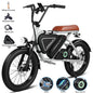 20-inch adult electric scooter 1000W LED mid-mounted motor puncture-resistant wide tires 48V15.6Ah battery BMS system E bicycle
