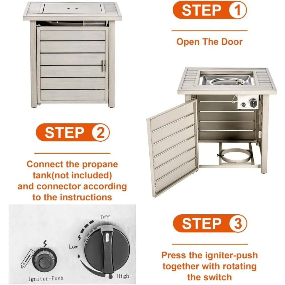 28 Inch Propane Fire Pit Table, Outdoor Gas Fire Pits with Lid & Lava Rock, 50000 BTU Firepit for Dinning, Party in Outside, Pat